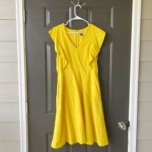 Ann Taylor Ruffle Sleeve Midi Flare Dress Size 6 Yellow